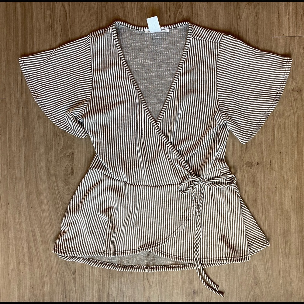 Stripe wrap front blouse